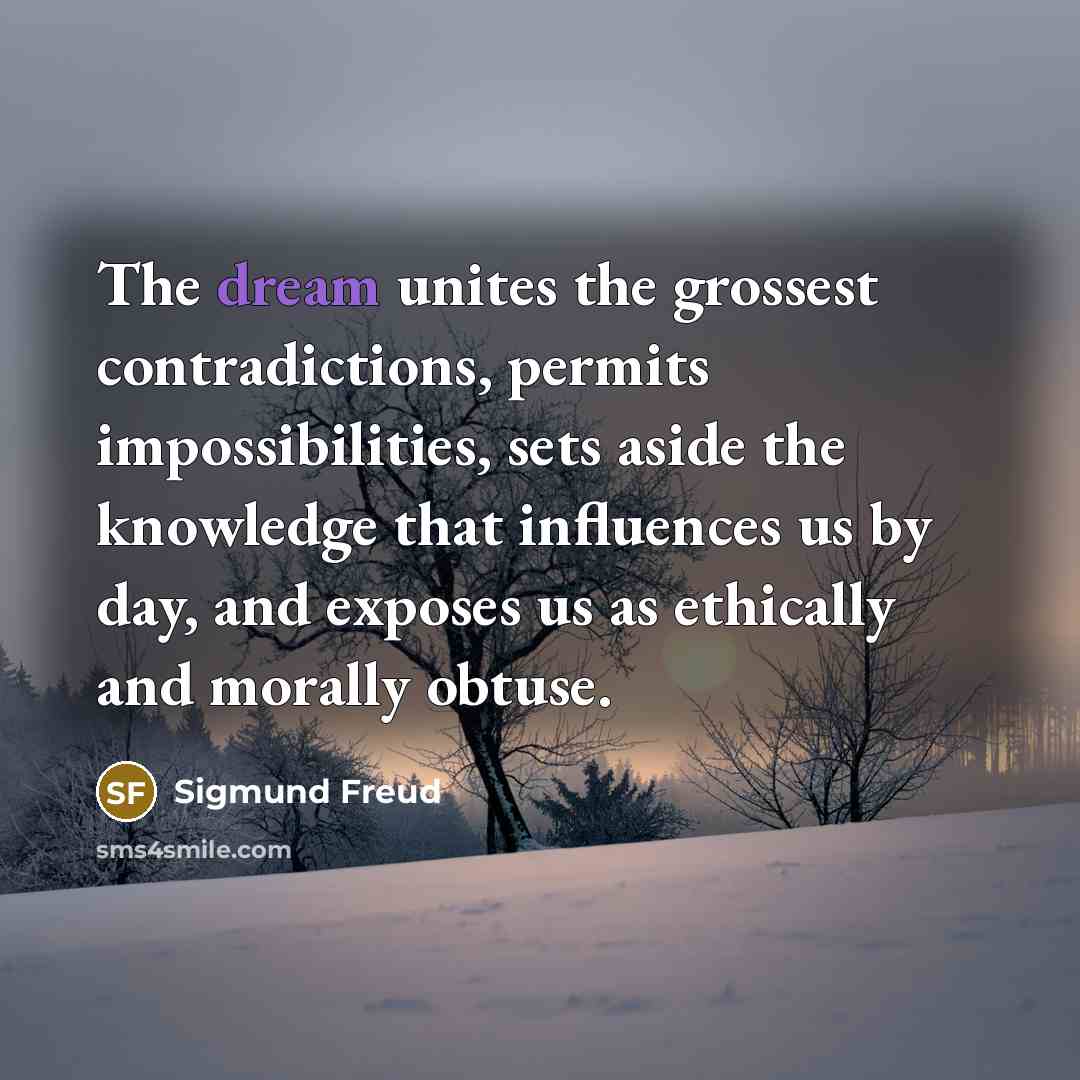 “The dream unites the grossest contradictions, permits impossibilities, sets aside…” quote by Sigmund Freud