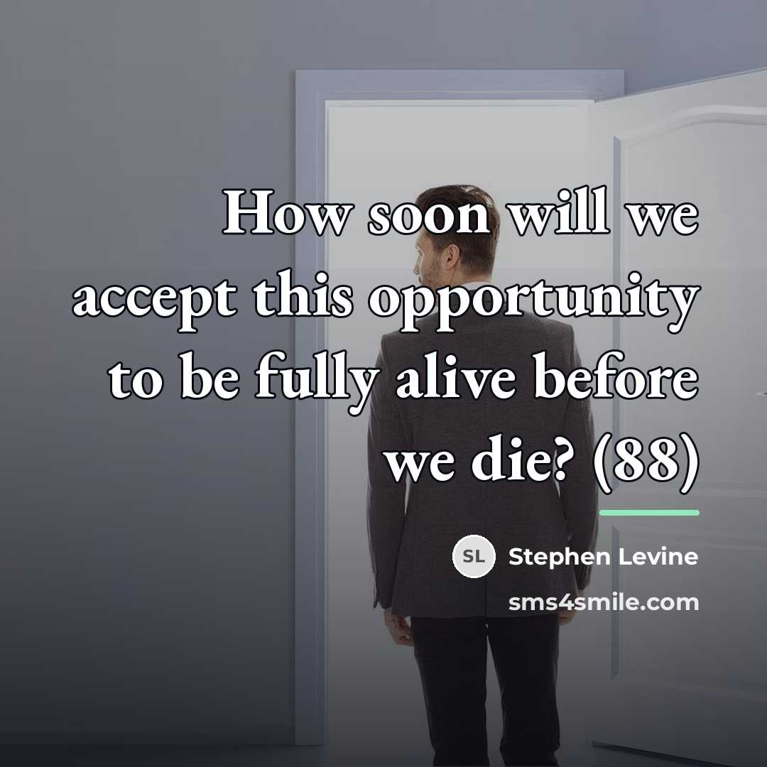 “How soon will we accept this opportunity to be fully…” quote by Stephen Levine