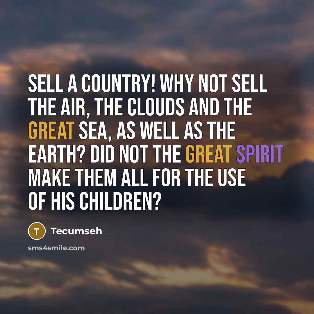 “Sell a country! Why not sell the air, the clouds…” quote by Tecumseh