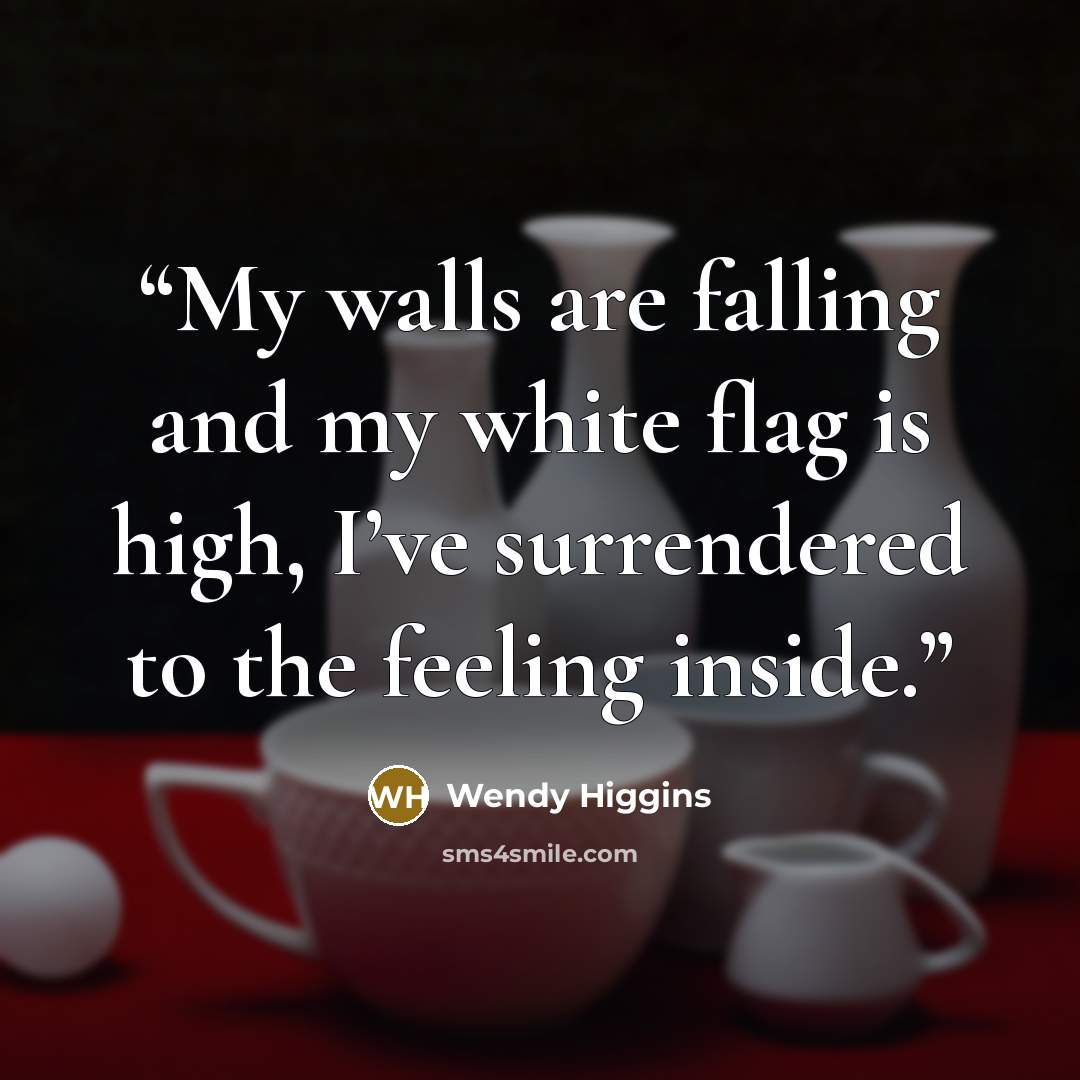 “My walls are falling and my white flag is high, I’ve surrendered to the feeling inside.” quote by Wendy Higgins