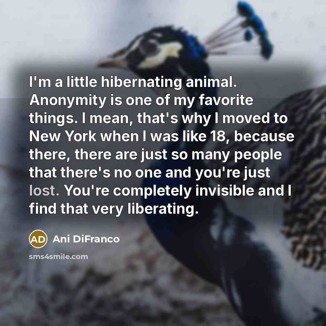 “I'm a little hibernating animal. Anonymity is one of my…” quote by Ani DiFranco