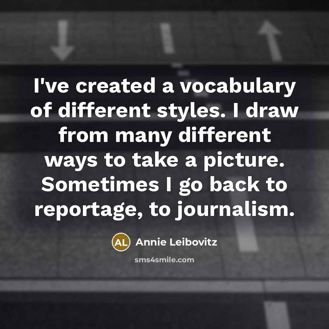 “I've created a vocabulary of different styles. I draw from…” quote by Annie Leibovitz
