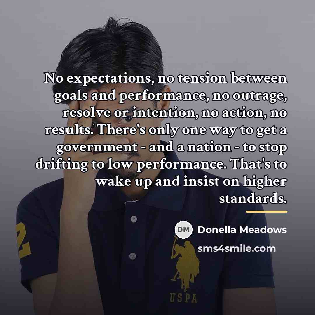 “No expectations, no tension between goals and performance, no outrage,…” quote by Donella Meadows