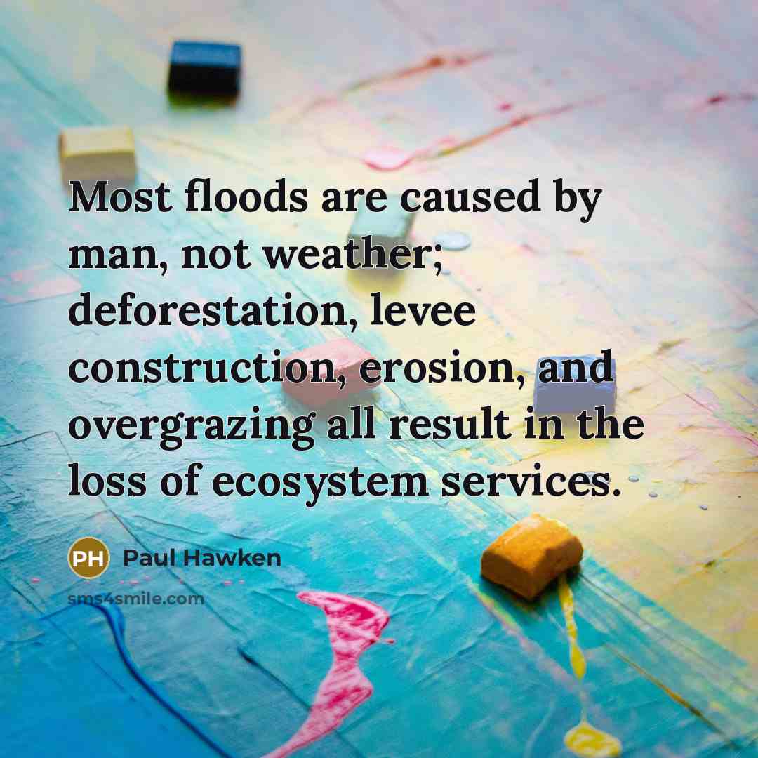 “Most floods are caused by man, not weather; deforestation, levee…” quote by Paul Hawken