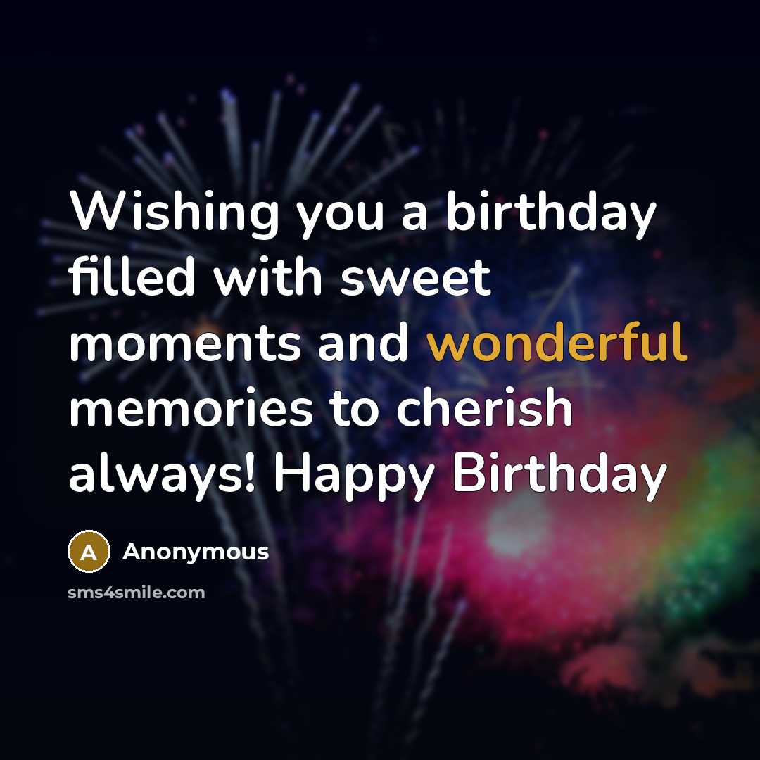 “Wishing you a birthday filled with sweet moments and wonderful…” quote by Anonymous
