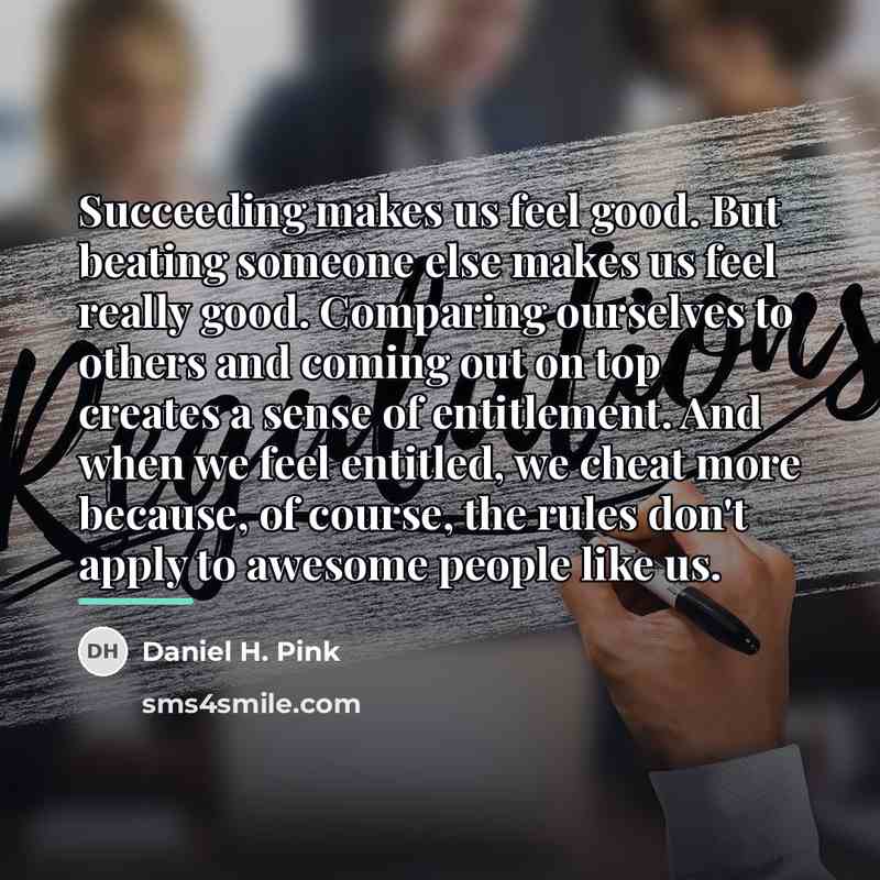 “Succeeding makes us feel good. But beating someone else makes…” quote by Daniel H. Pink