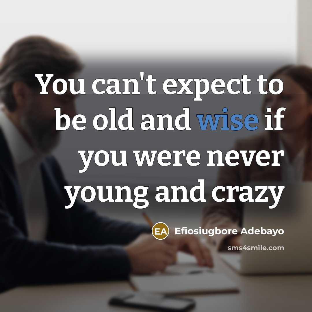 “You can't expect to be old and wise if you were never young and crazy” quote by Efiosiugbore Adebayo