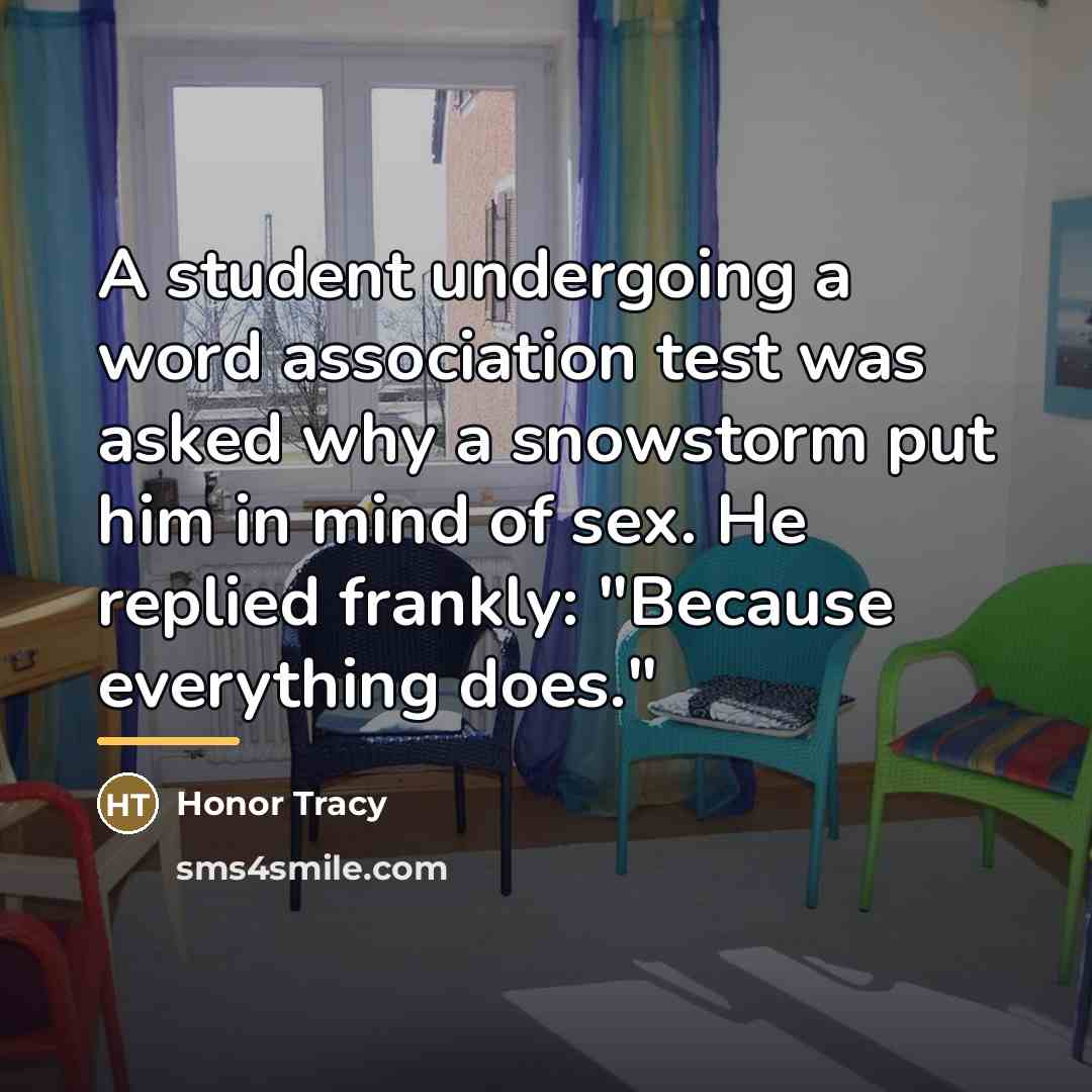 “A student undergoing a word association test was asked why…” quote by Honor Tracy