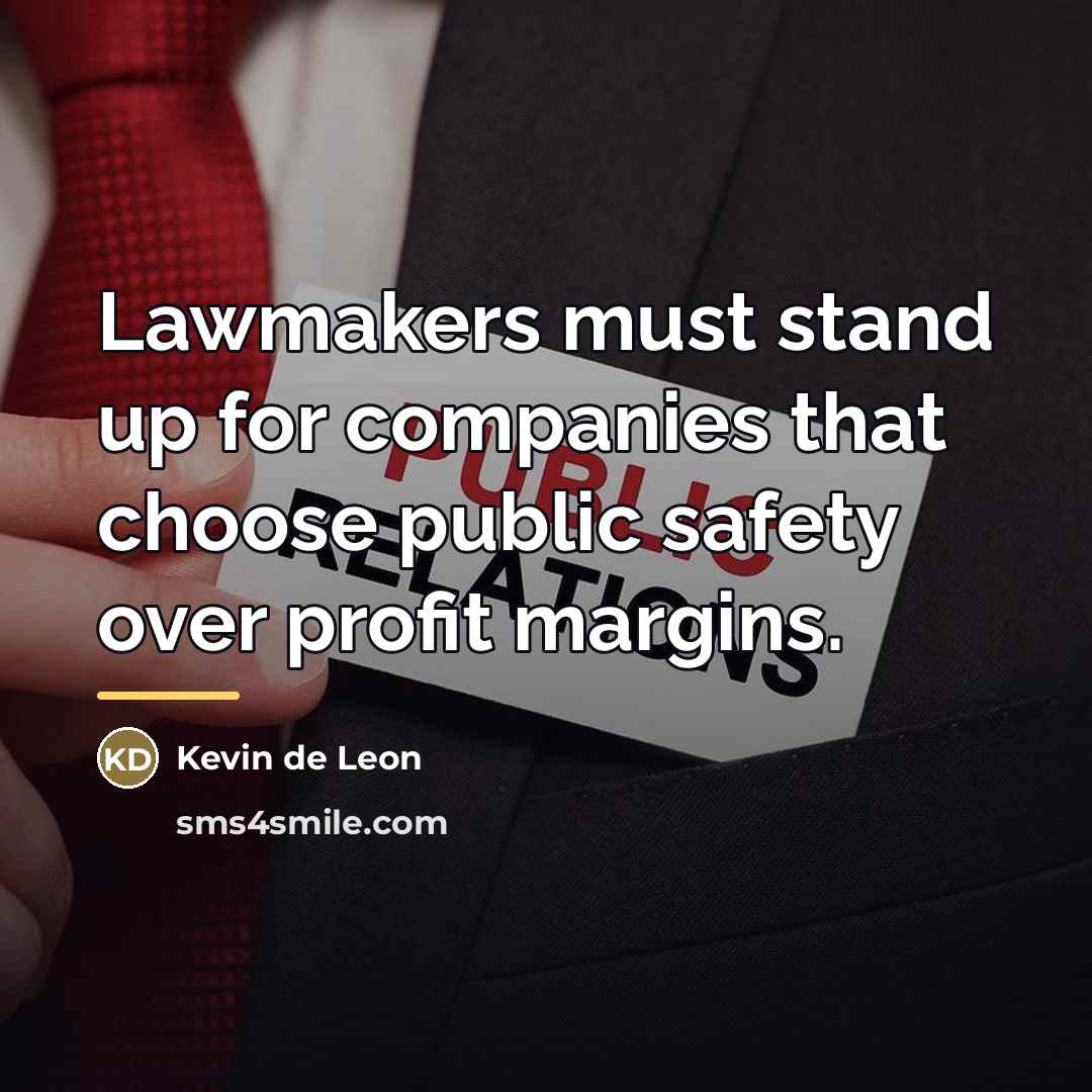“Lawmakers must stand up for companies that choose public safety…” quote by Kevin de Leon