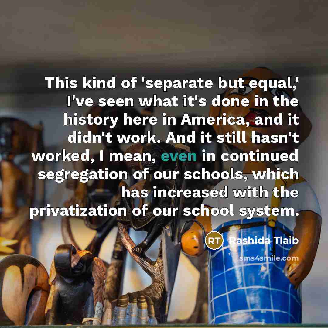 “This kind of 'separate but equal,' I've seen what it's…” quote by Rashida Tlaib