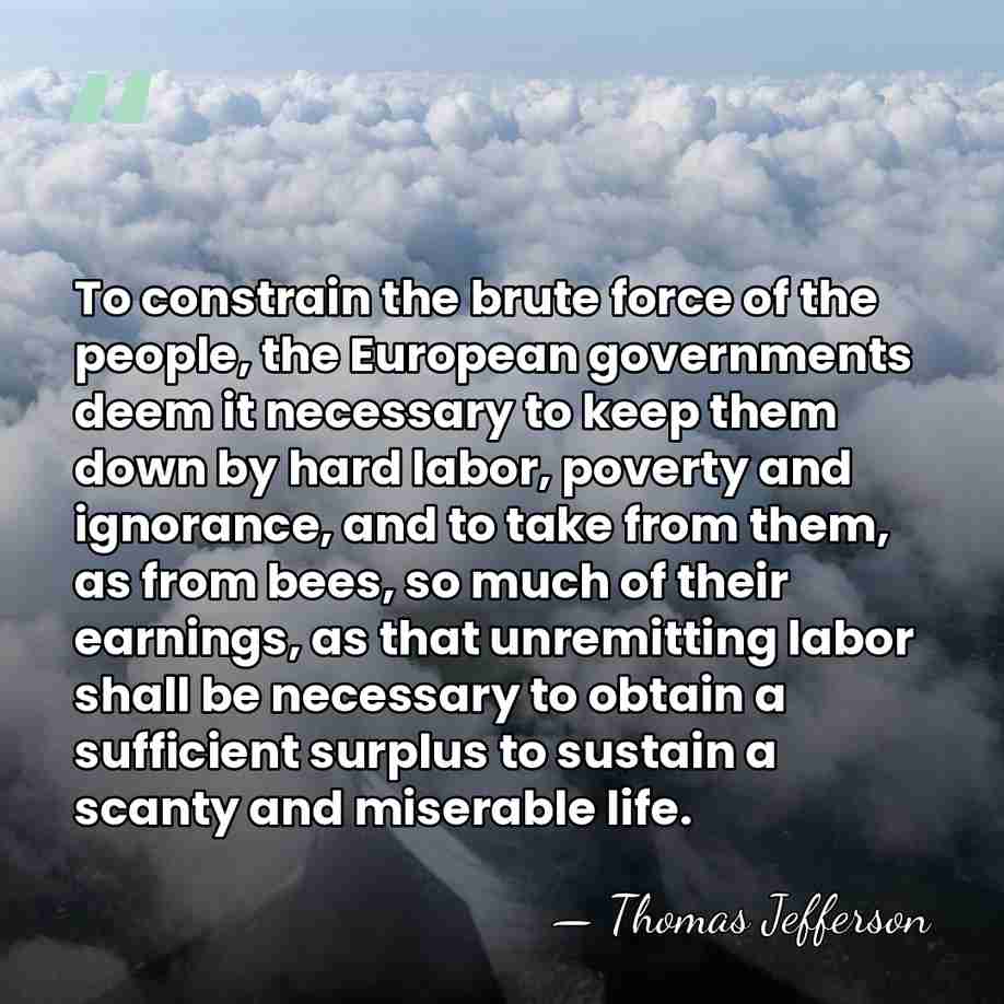 To constrain the brute force of the people, the European governments deem&hellip; - Thomas Jefferson