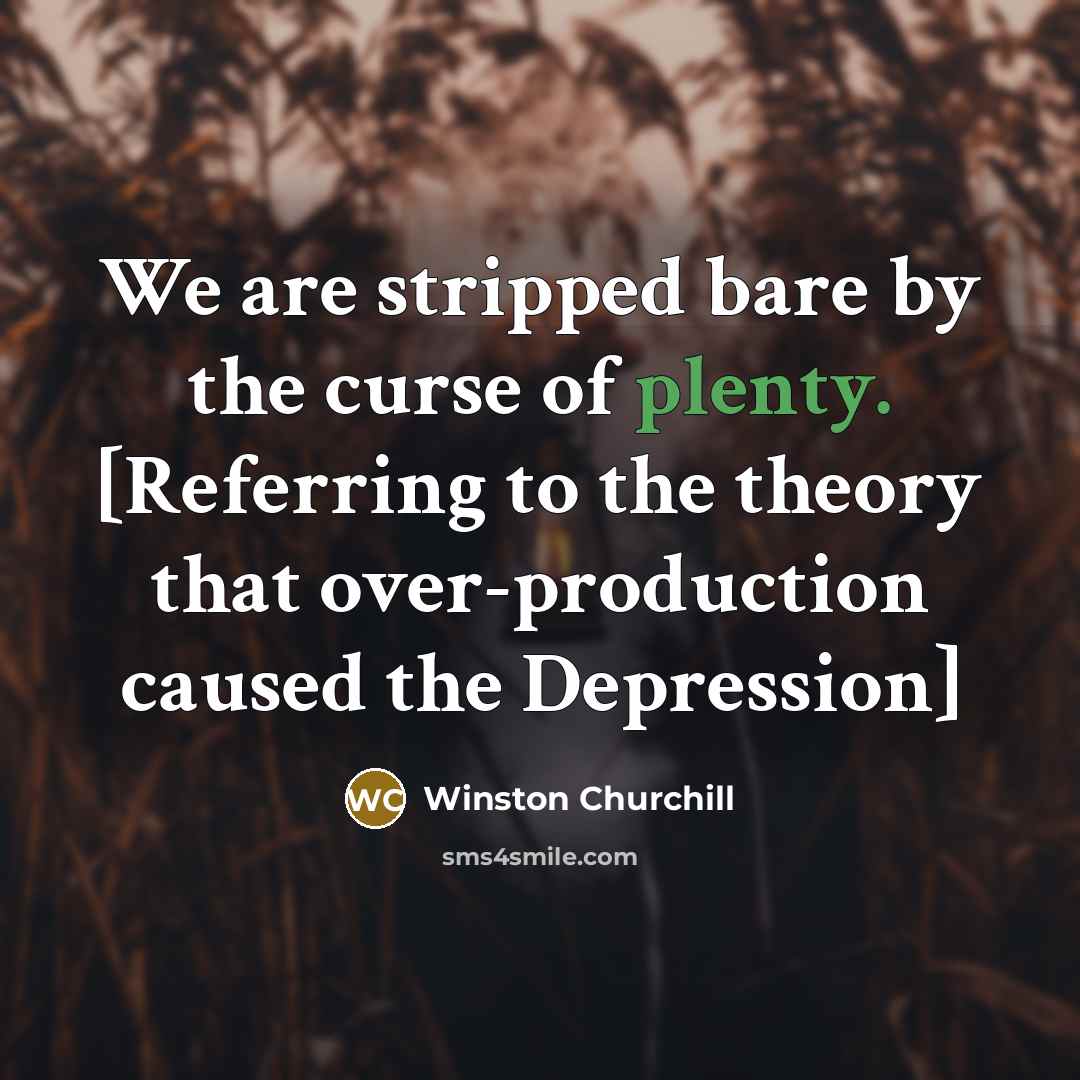 “We are stripped bare by the curse of plenty. [Referring…” quote by Winston Churchill