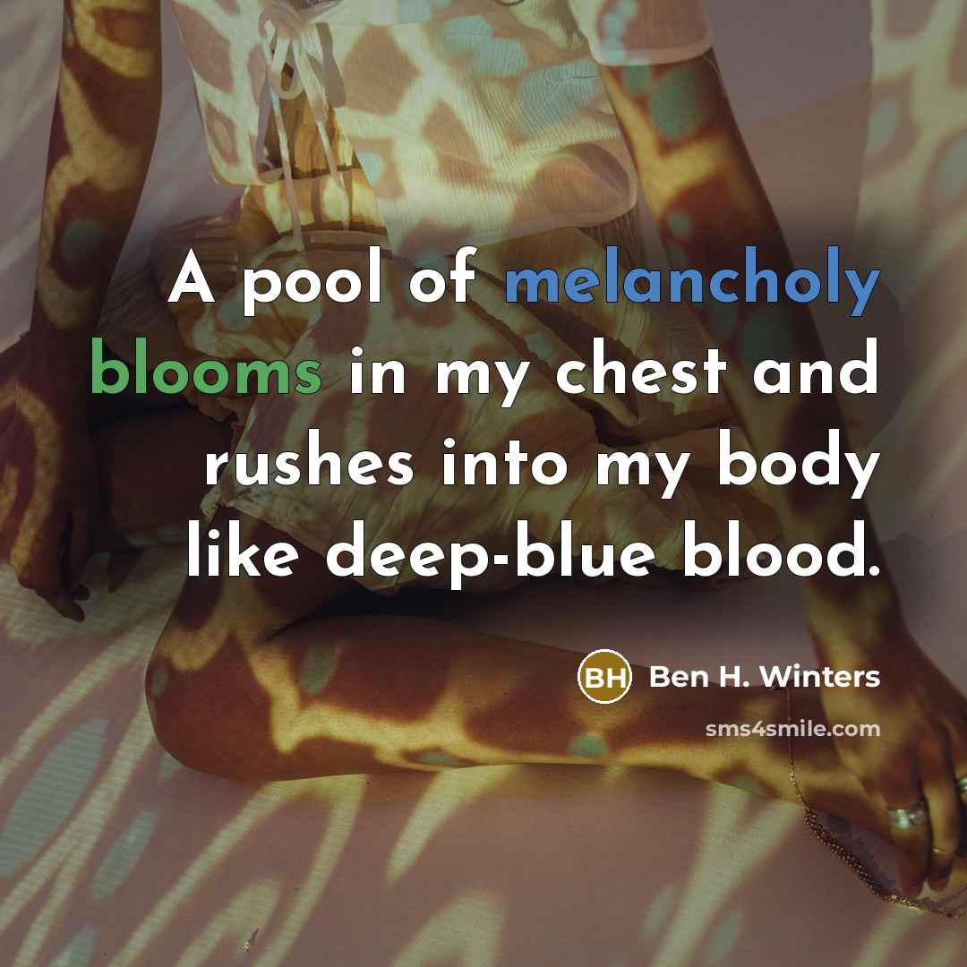 “A pool of melancholy blooms in my chest and rushes…” quote by Ben H. Winters