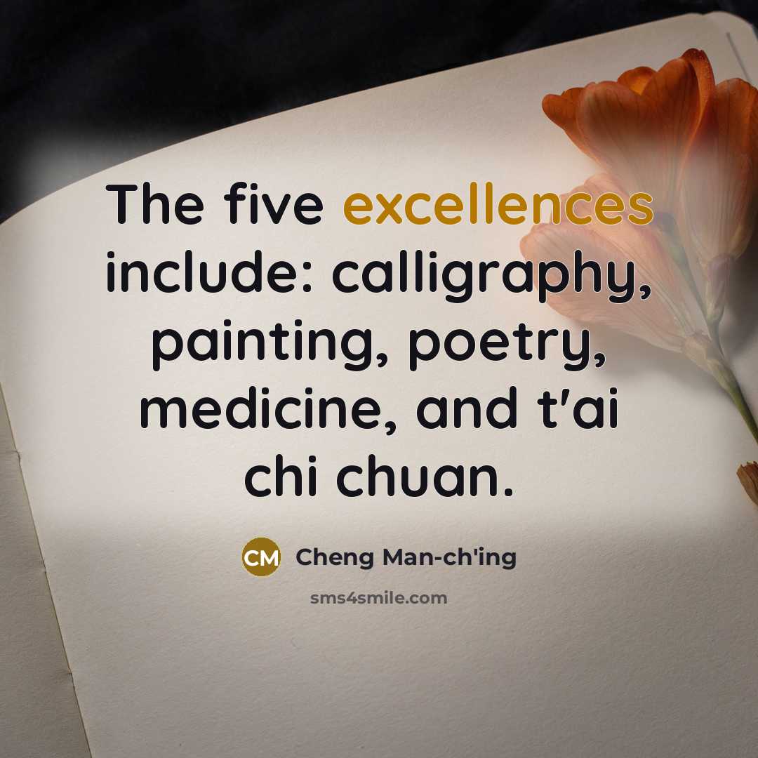 “The five excellences include: calligraphy, painting, poetry, medicine, and t'ai chi chuan.” quote by Cheng Man-ch'ing