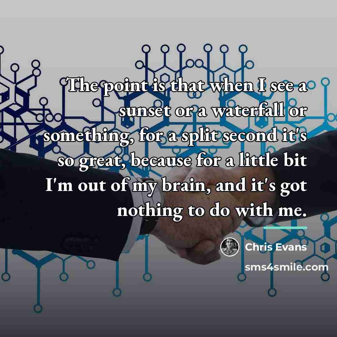 “The point is that when I see a sunset or…” quote by Chris Evans