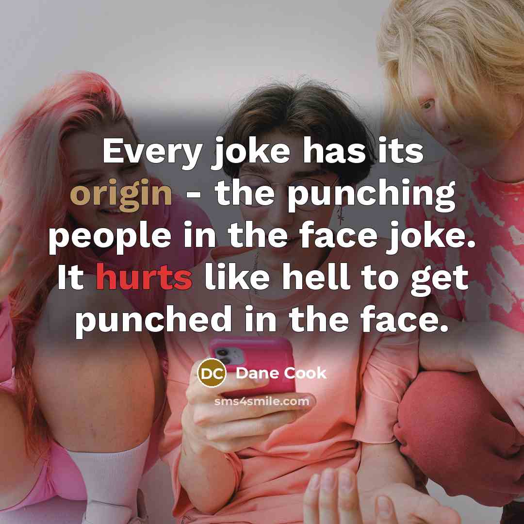 “Every joke has its origin - the punching people in the face joke. It hurts like hell to get punched in the face.” quote by Dane Cook