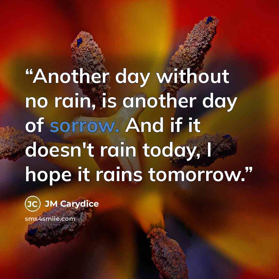 “Another day without no rain, is another day of sorrow. And if it doesn't rain today, I hope it rains tomorrow.” quote by JM Carydice