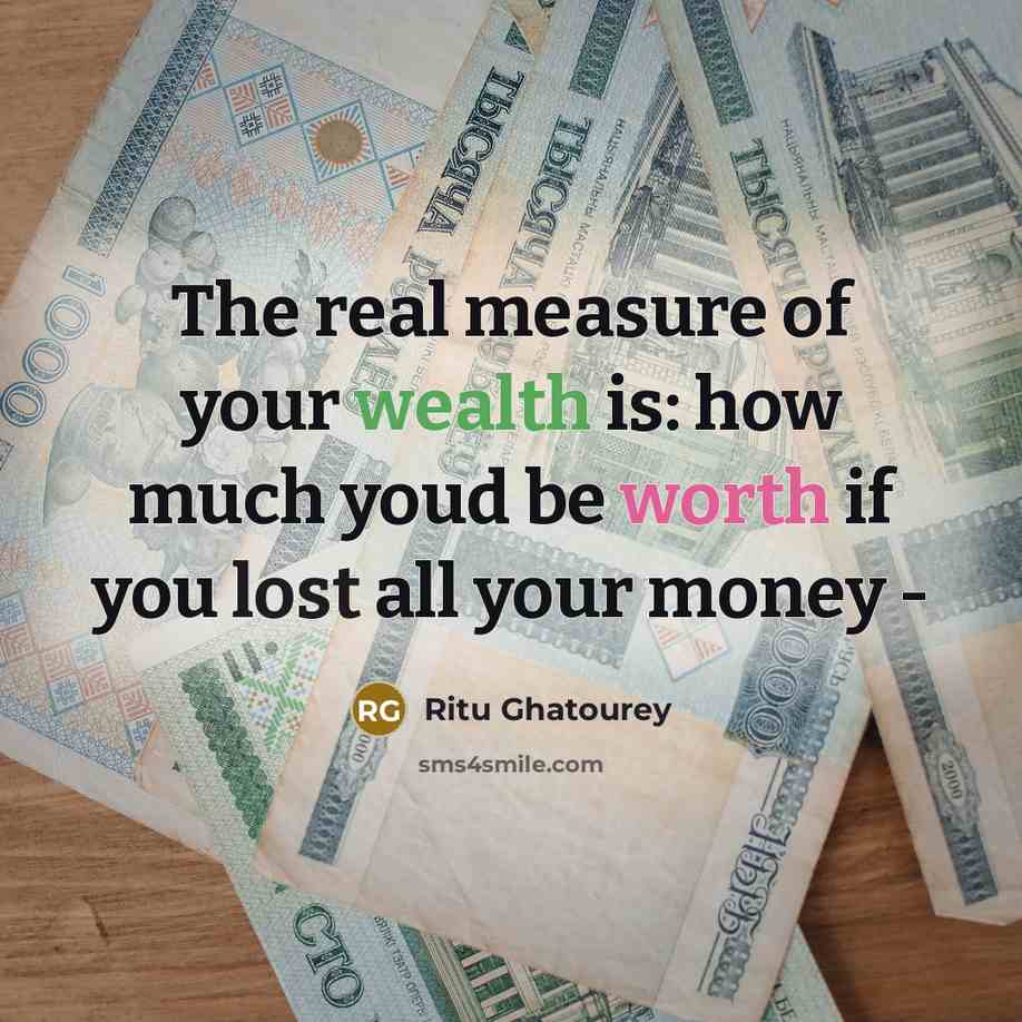 “The real measure of your wealth is: how much youd be worth if you lost all your money -” quote by Ritu Ghatourey