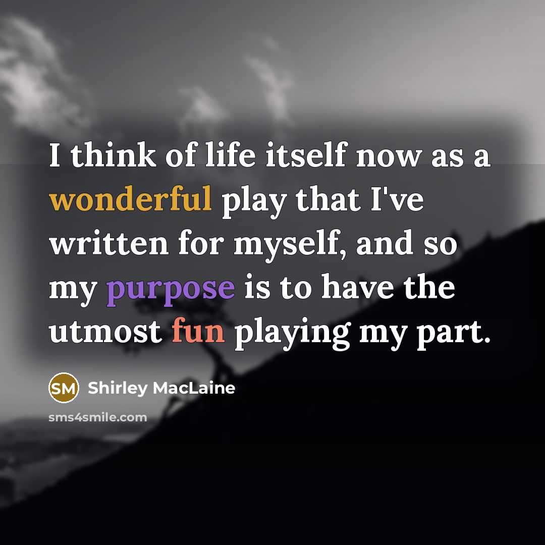 “I think of life itself now as a wonderful play…” quote by Shirley MacLaine