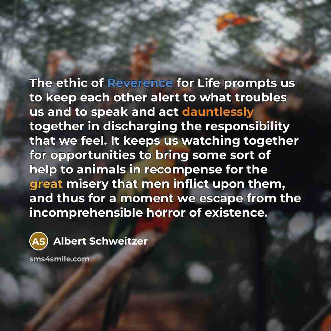 “The ethic of Reverence for Life prompts us to keep…” quote by Albert Schweitzer