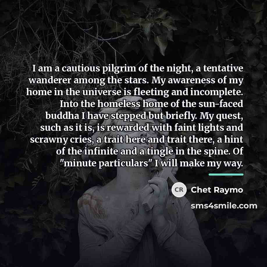 “I am a cautious pilgrim of the night, a tentative…” quote by Chet Raymo