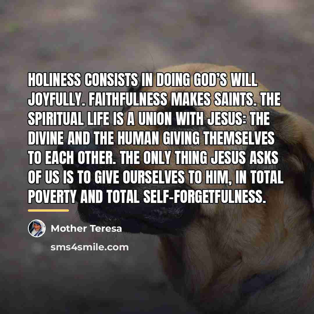 “Holiness consists in doing God’s will joyfully. Faithfulness makes saints.…” quote by Mother Teresa