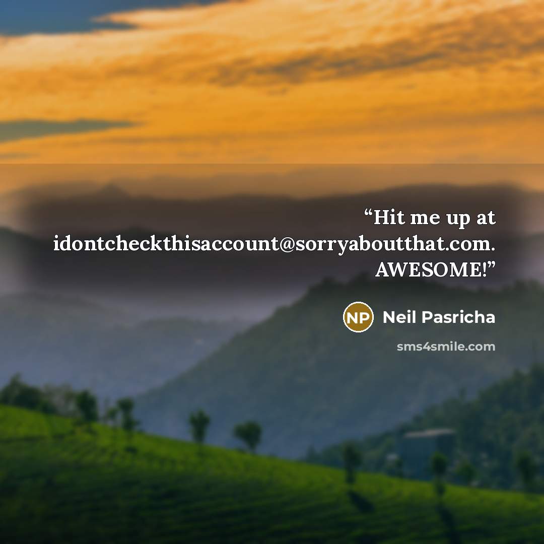“Hit me up at idontcheckthisaccount@sorryaboutthat.com. AWESOME!” quote by Neil Pasricha