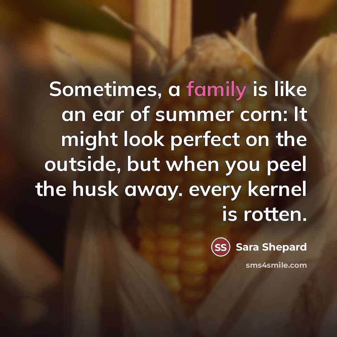 “Sometimes, a family is like an ear of summer corn:…” quote by Sara Shepard