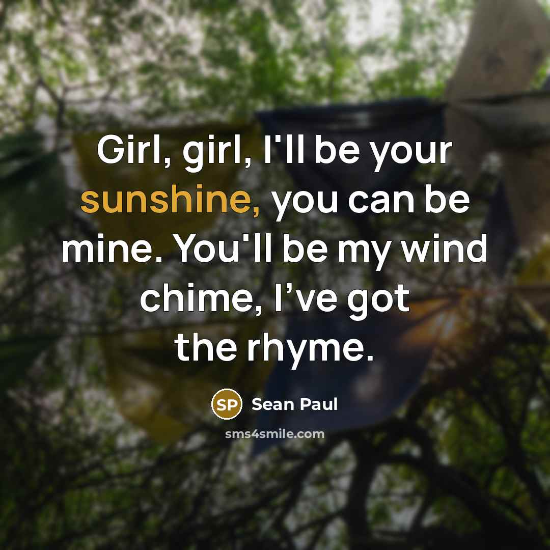 “Girl, girl, I'll be your sunshine, you can be mine. You'll be my wind chime, I've got the rhyme.” quote by Sean Paul