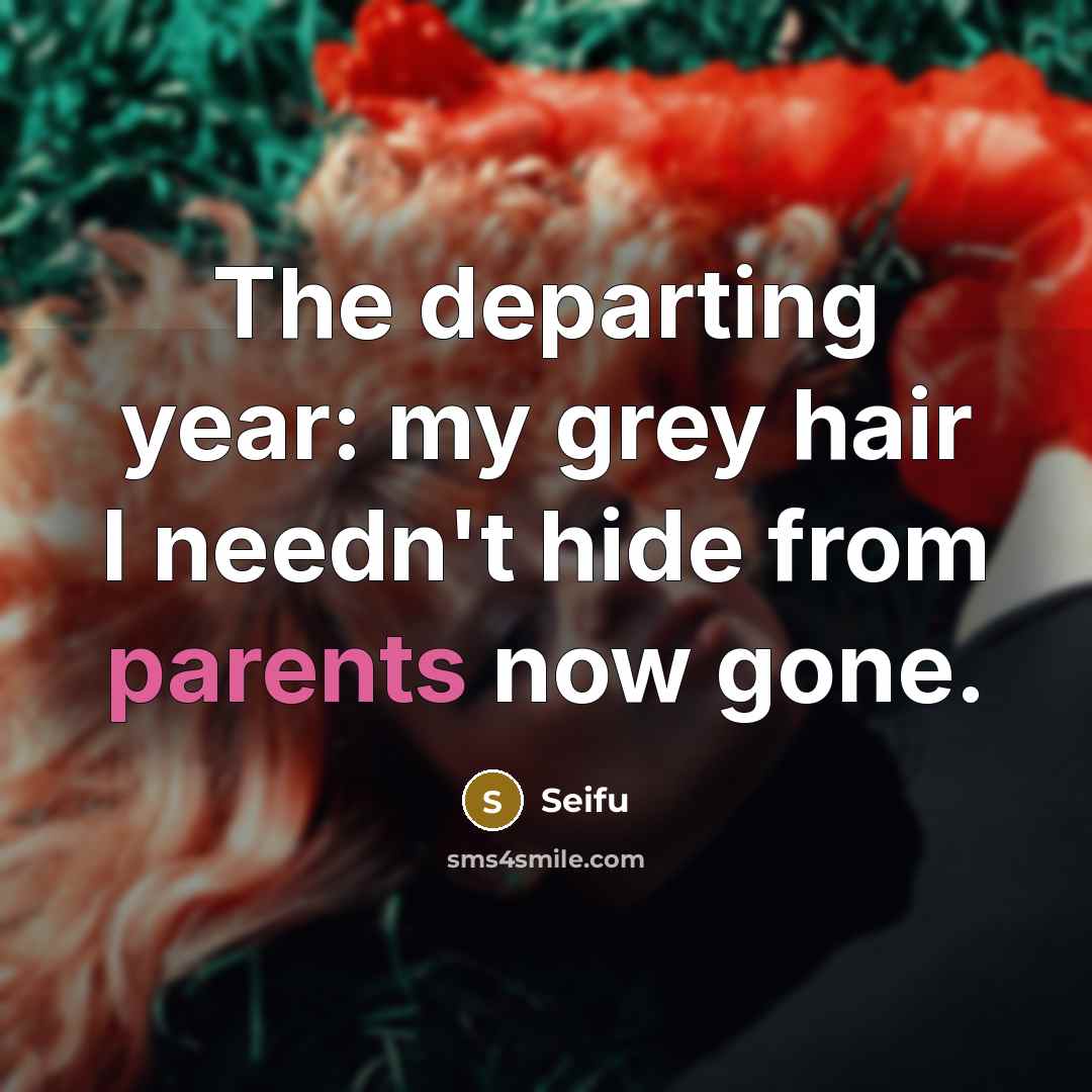 “The departing year: my grey hair I needn't hide from parents now gone.” quote by Seifu
