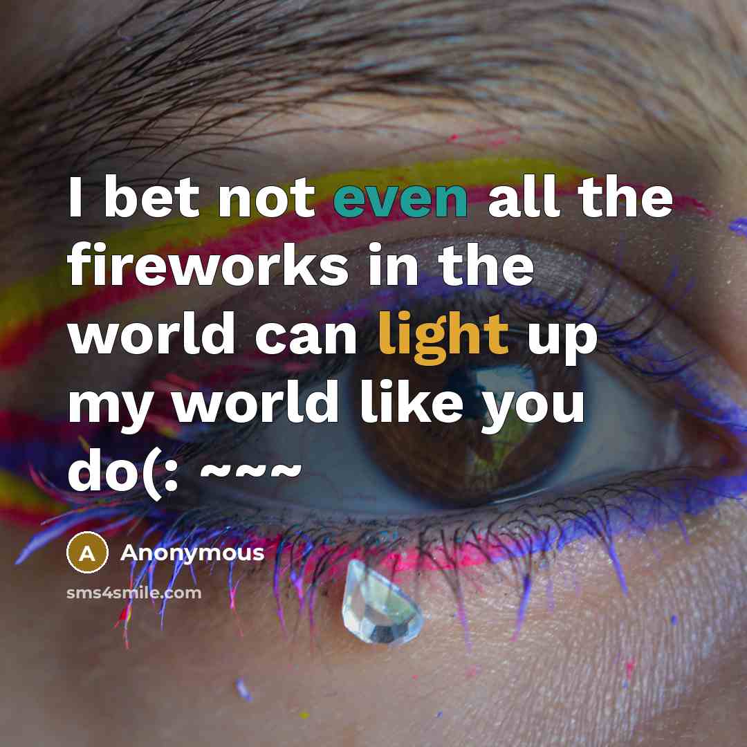 “I bet not even all the fireworks in the world can light up my world like you do(: ~~~” quote by Anonymous