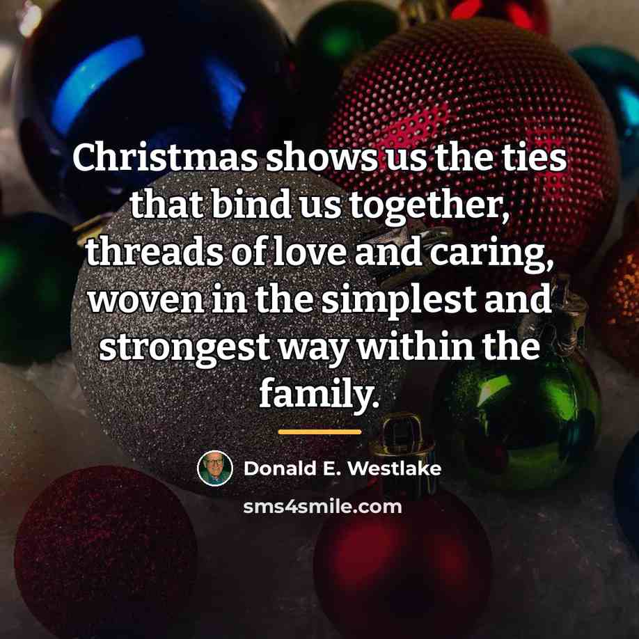 “Christmas shows us the ties that bind us together, threads…” quote by Donald E. Westlake