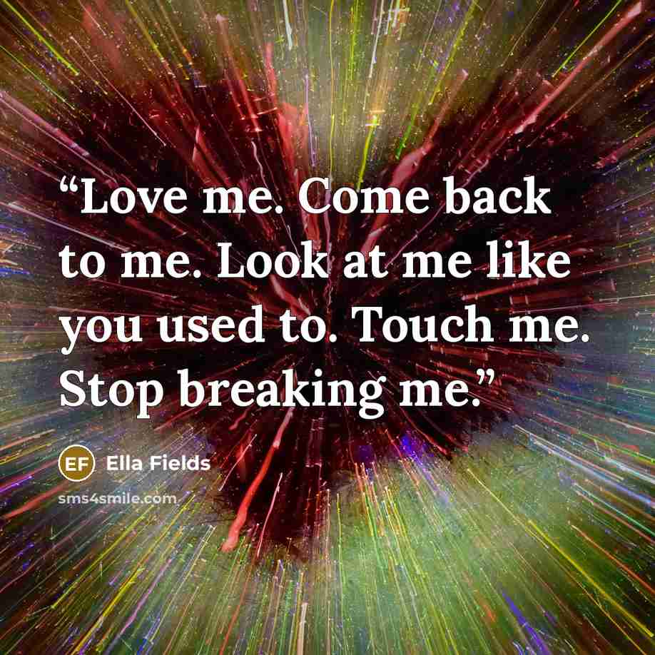 “Love me. Come back to me. Look at me like you used to. Touch me. Stop breaking me.” quote by Ella Fields