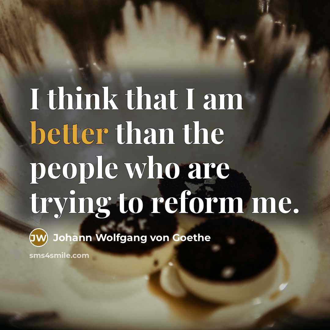 “I think that I am better than the people who are trying to reform me.” quote by Johann Wolfgang von Goethe