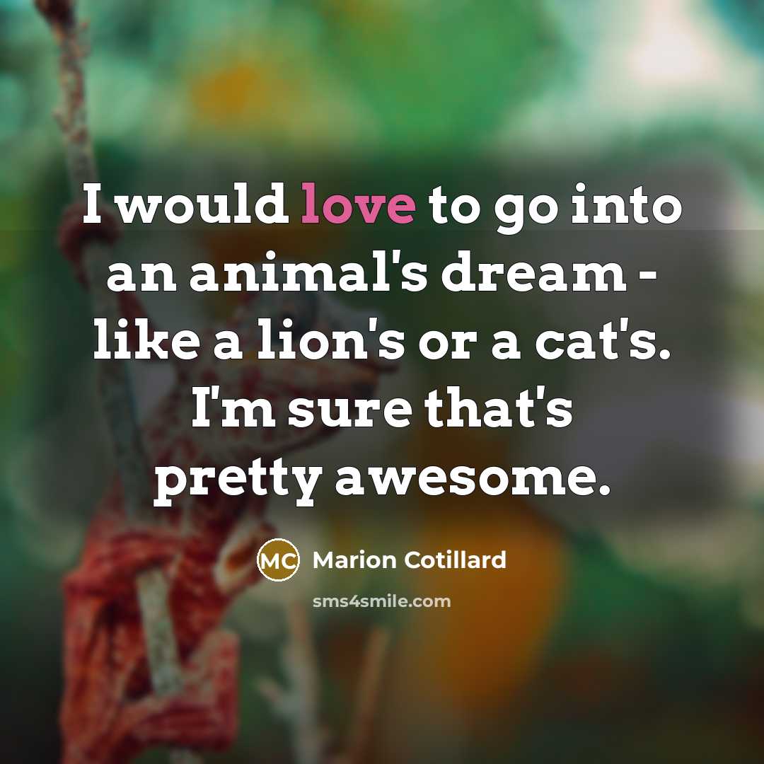 “I would love to go into an animal's dream -…” quote by Marion Cotillard