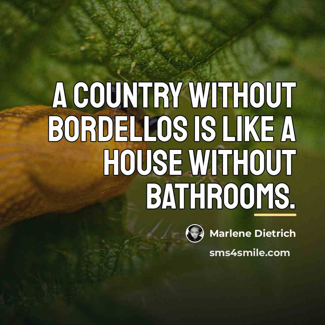 “A country without bordellos is like a house without bathrooms.…” quote by Marlene Dietrich