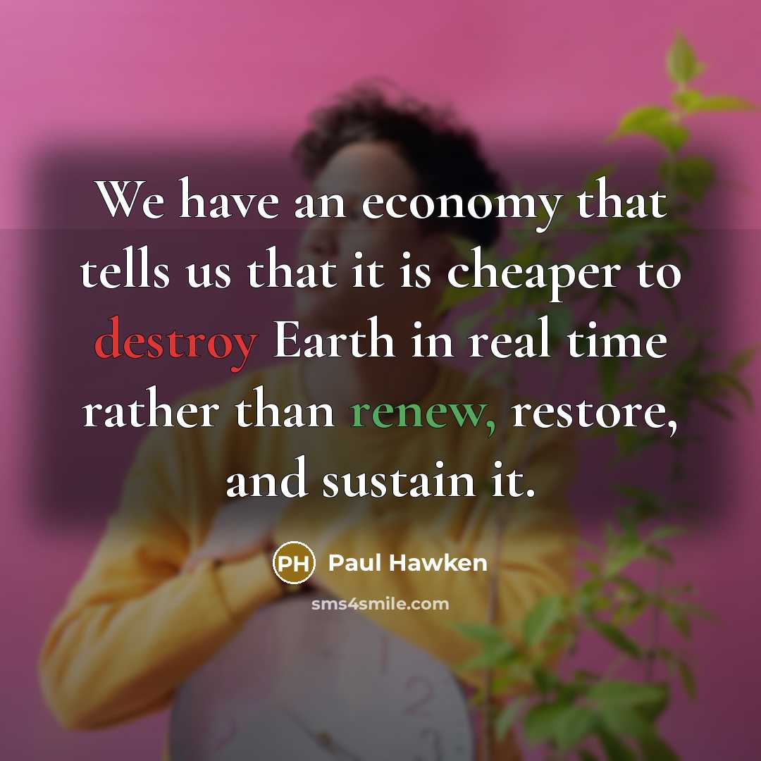 “We have an economy that tells us that it is…” quote by Paul Hawken