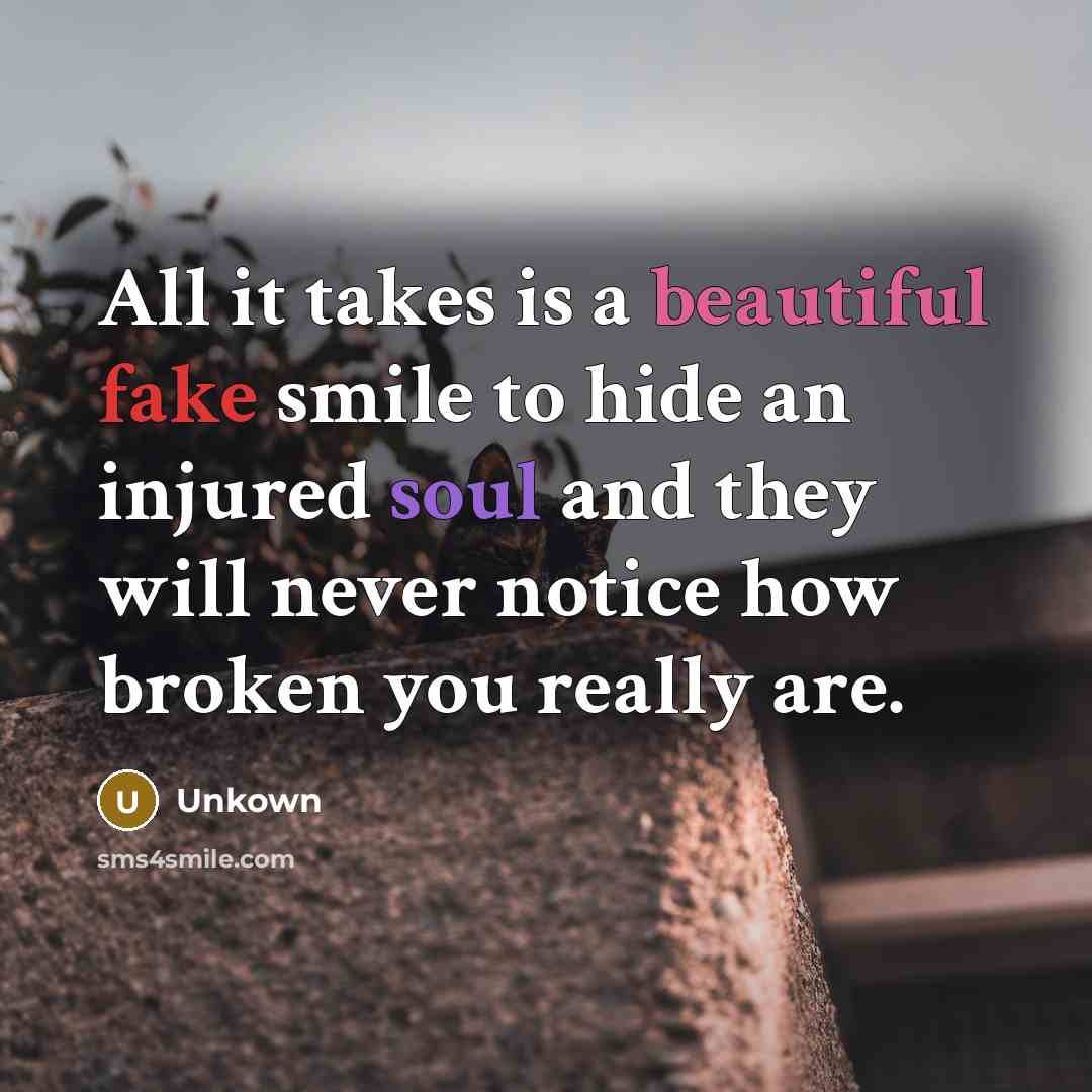 “All it takes is a beautiful fake smile to hide…” quote by Unkown