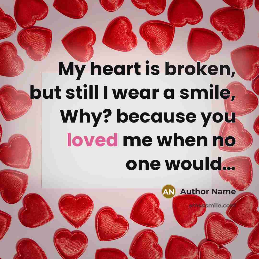 “My heart is broken, but still I wear a smile,…” quote by Author Name