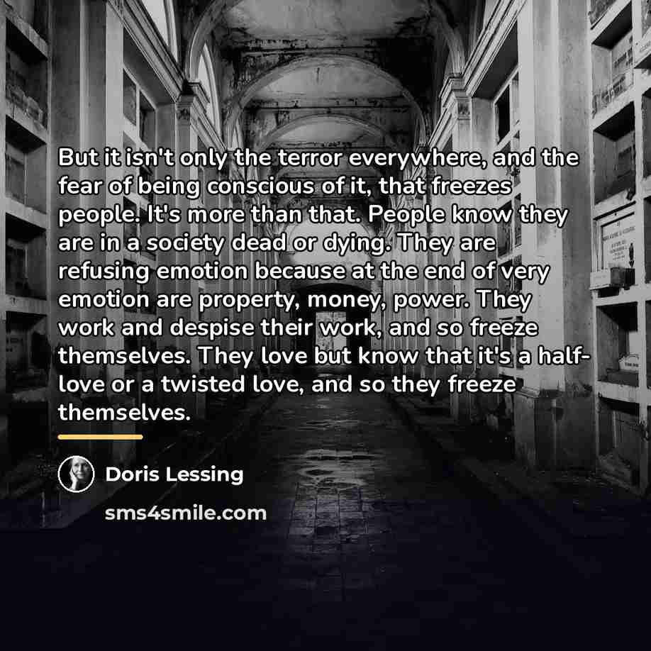 “But it isn't only the terror everywhere, and the fear…” quote by Doris Lessing