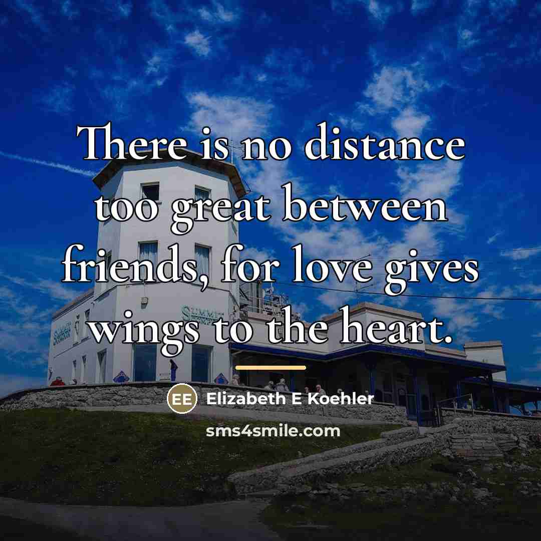 “There is no distance too great between friends, for love…” quote by Elizabeth E Koehler