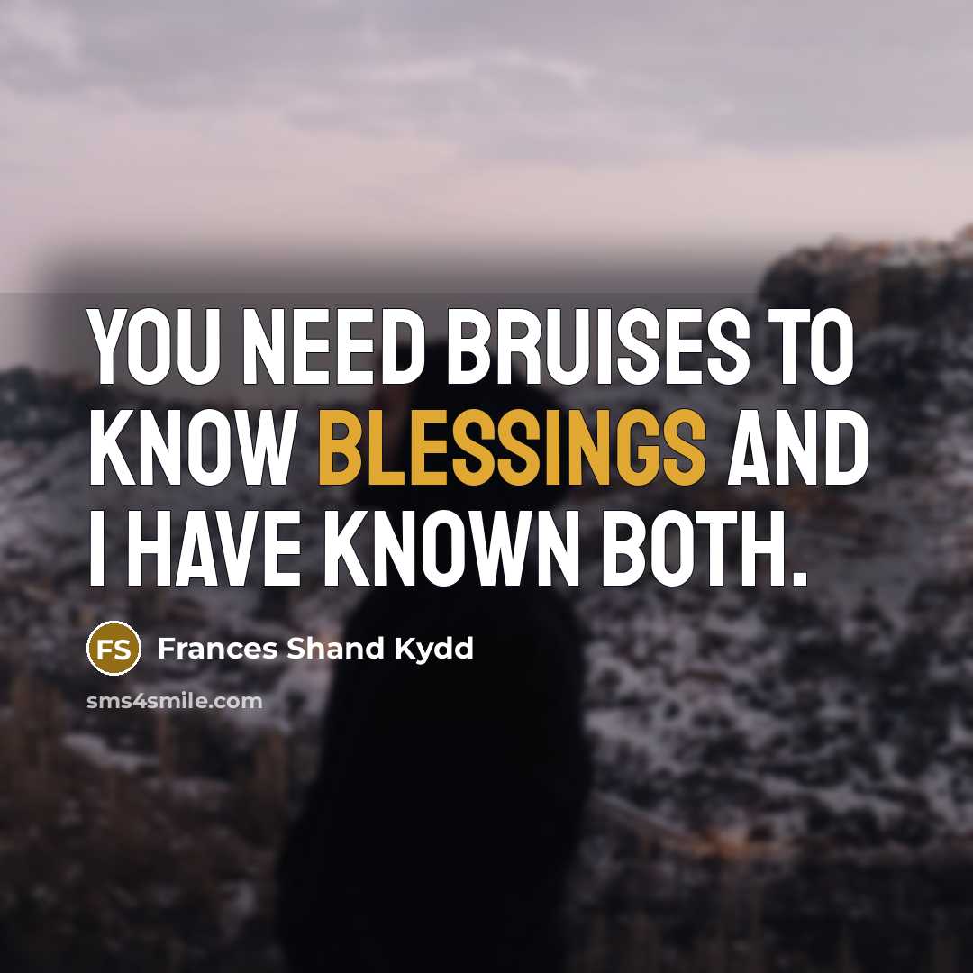 “You need bruises to know blessings and I have known both.” quote by Frances Shand Kydd