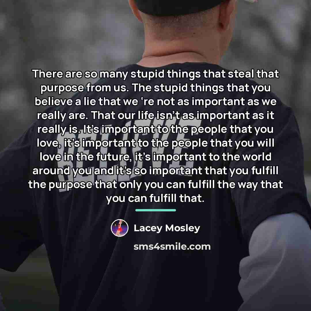 “There are so many stupid things that steal that purpose…” quote by Lacey Mosley