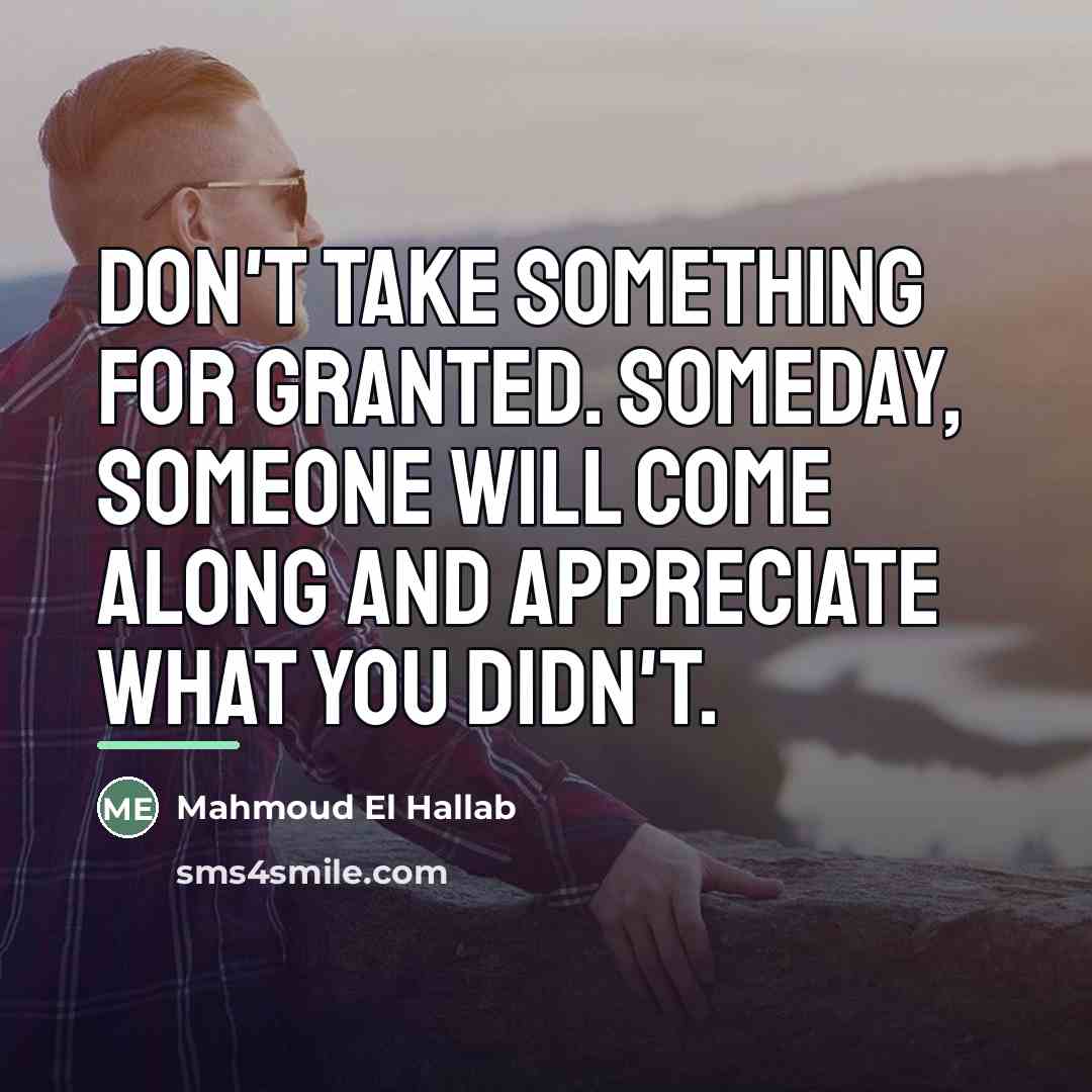 “Don't take something for granted. Someday, someone will come along…” quote by Mahmoud El Hallab