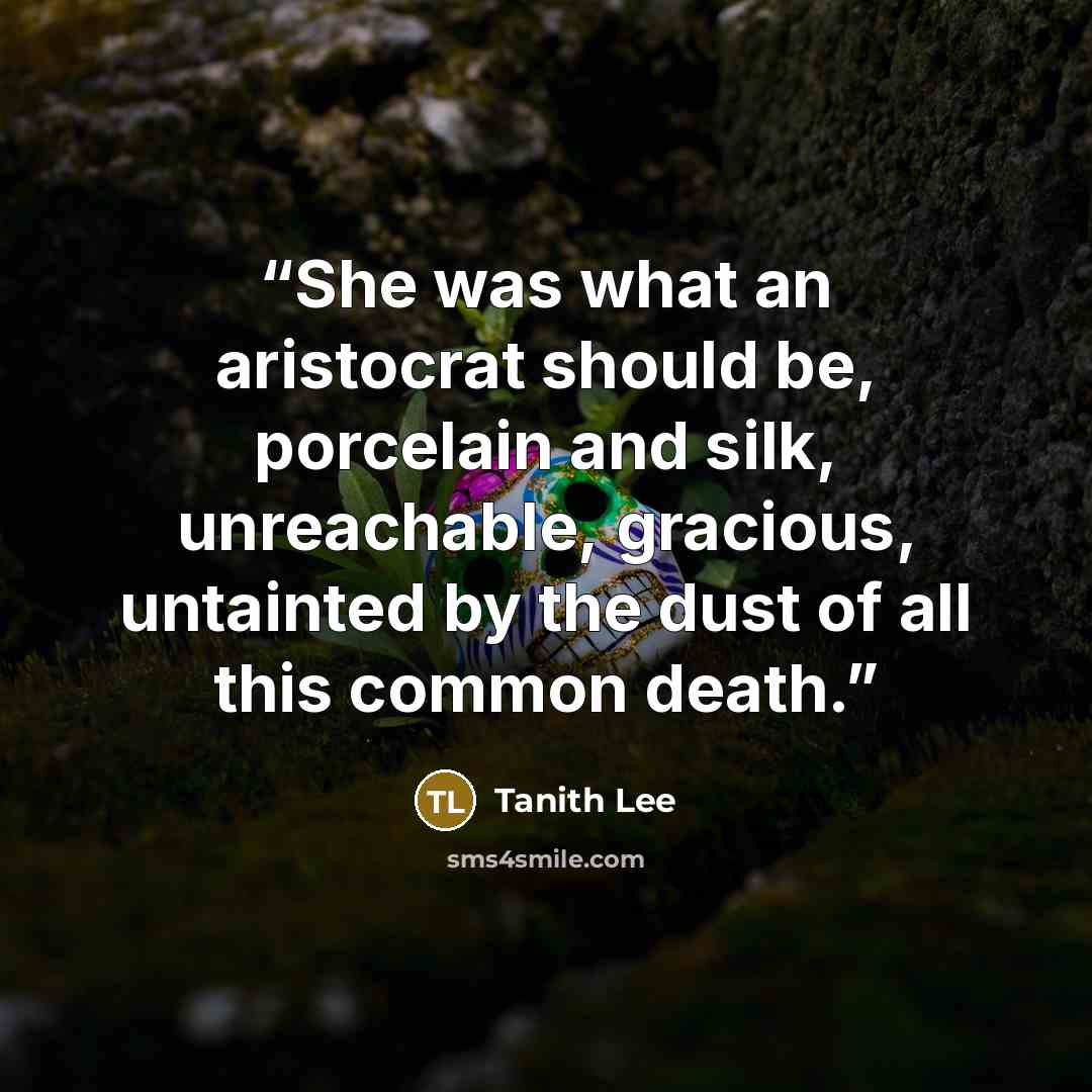 “She was what an aristocrat should be, porcelain and silk, unreachable, gracious, untainted by the dust of all this common death.” quote by Tanith Lee