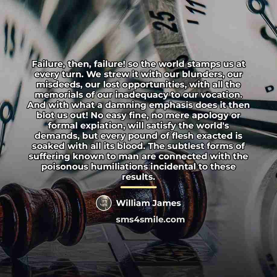 “Failure, then, failure! so the world stamps us at every…” quote by William James