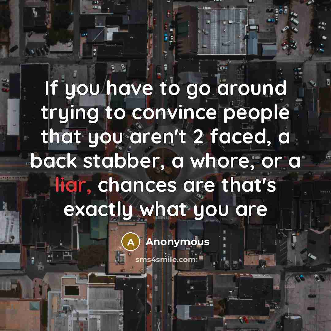 “If you have to go around trying to convince people that you aren't 2 faced, a back stabber, a whore, or a liar, chances are that's exactly what you are” quote by Anonymous