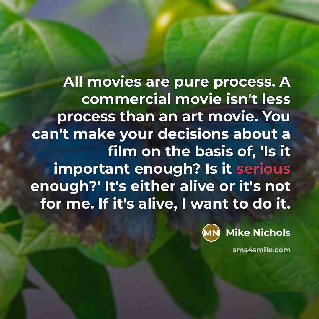 “All movies are pure process. A commercial movie isn't less…” quote by Mike Nichols