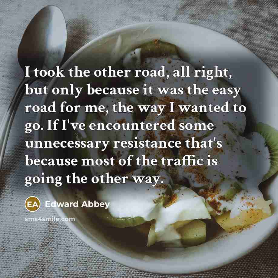 “I took the other road, all right, but only because…” quote by Edward Abbey