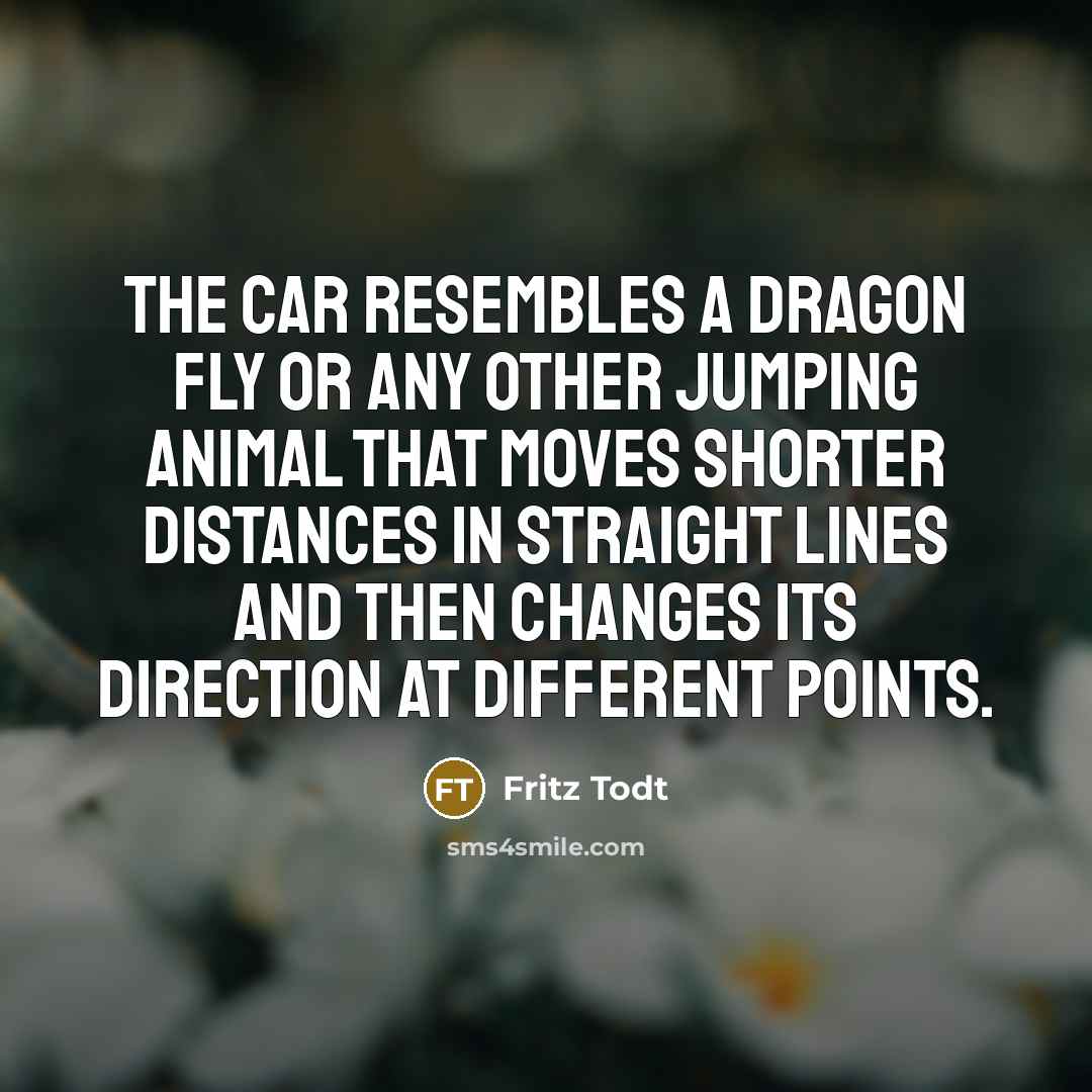 “The car resembles a dragon fly or any other jumping…” quote by Fritz Todt